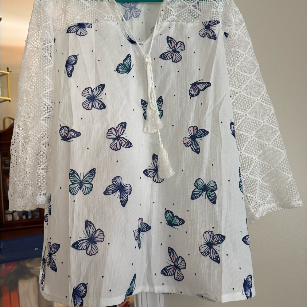White Lace Butterfly Blouse